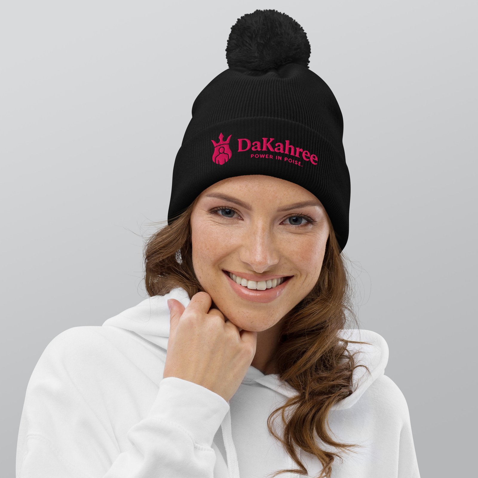 DaKahree: Power in Poise™ – Pom Pom Beanie – Pink - Image 3