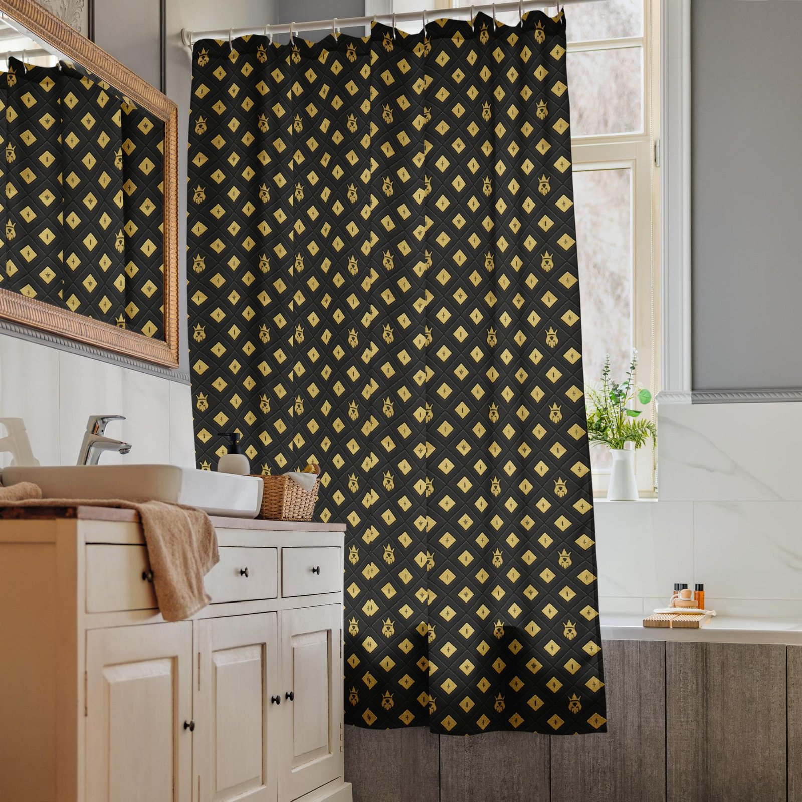 DaKahree: Crown Emblem Noir Pattern™ – Shower curtain